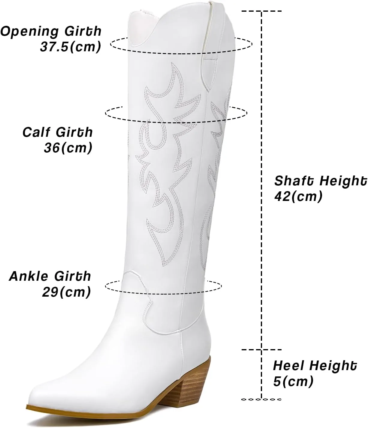 GOSERCE Women's Western Cowboy Boots with Embroidery Chunky Block Heel 2.5" Classic Cowgirl Boots Mid Calf Booties Almond Shaped Pointed Toe Knee High boots Pull On Fashion Design