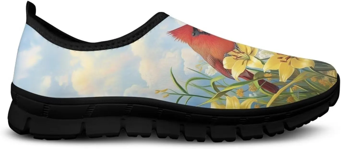 GOSTONG Floral Art Sneakers for Women Comfy Soft Sole Non Slip Walking Sneakers for Outdoor Travel Easy Slip on Lightweight Indoor Loafers Black US 5.5-11.5