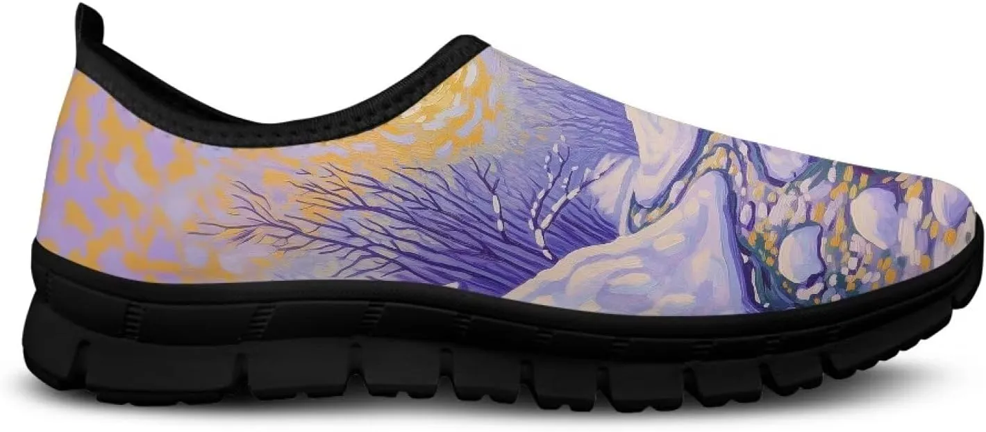 GOSTONG Womens Sneakers Breathable Mesh Soft Walking Shoes Slip on Home Loafers Non Slip Outdoor Sneakers Black US 5.5-11.5