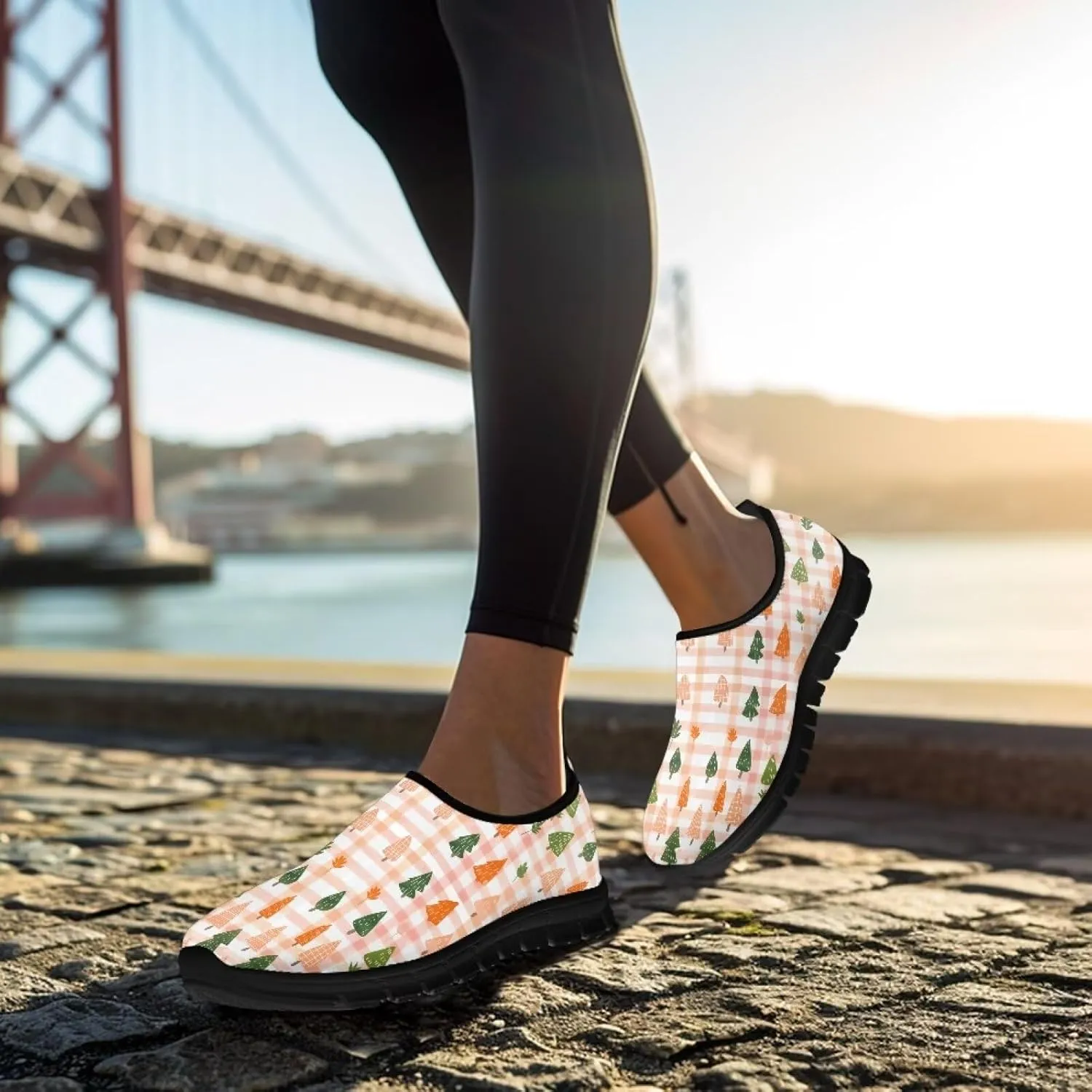 GOSTONG Womens Sneakers Breathable Mesh Soft Walking Shoes Slip on Home Loafers Non Slip Outdoor Sneakers Black US 5.5-11.5