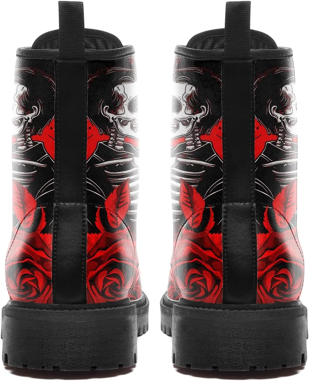 Gothic Boots Skull Rose Combat Boots Lace-Up Ankle Booties Fashion Leather Work Boots