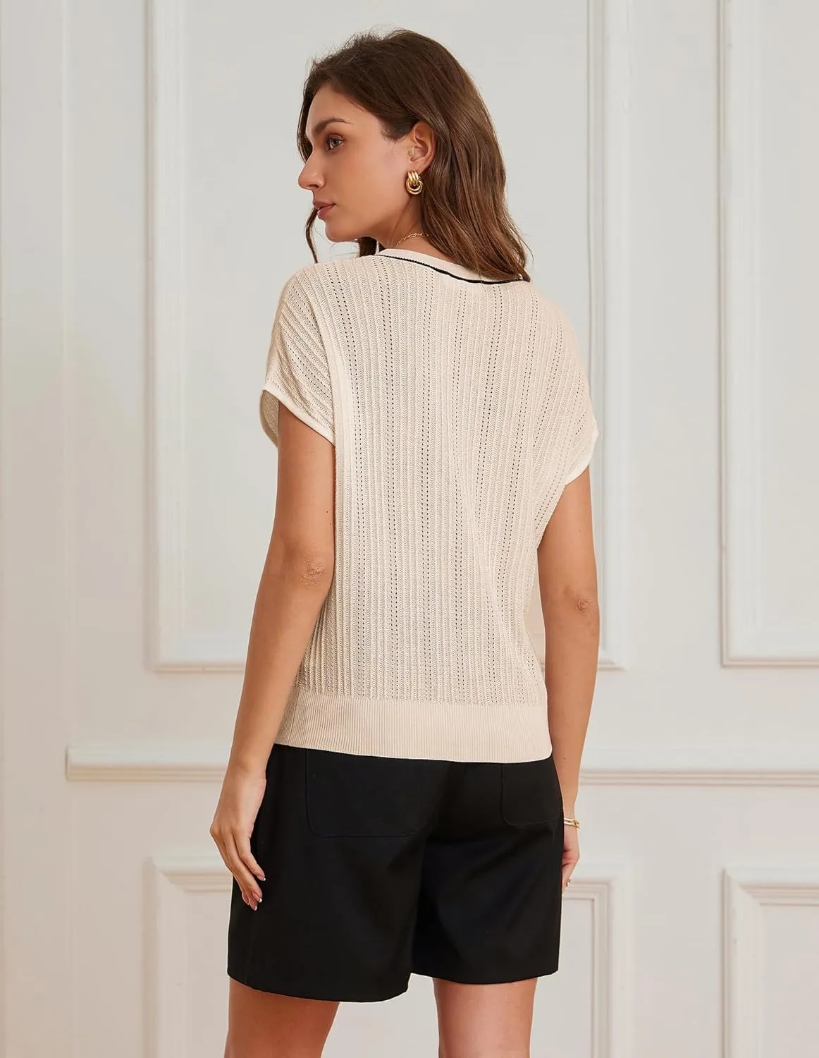 GRACE KARIN Summer Lightweight Short Sleeve Sweater for Women Hollow Crochet Crew Neck Pullover Tops 2025