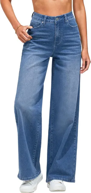 GRAPENT Wide Leg Jeans for Women Trendy High Waisted Stretchy Denim Pants 90s Baggy Jeans Trouser Jeans with Pockets