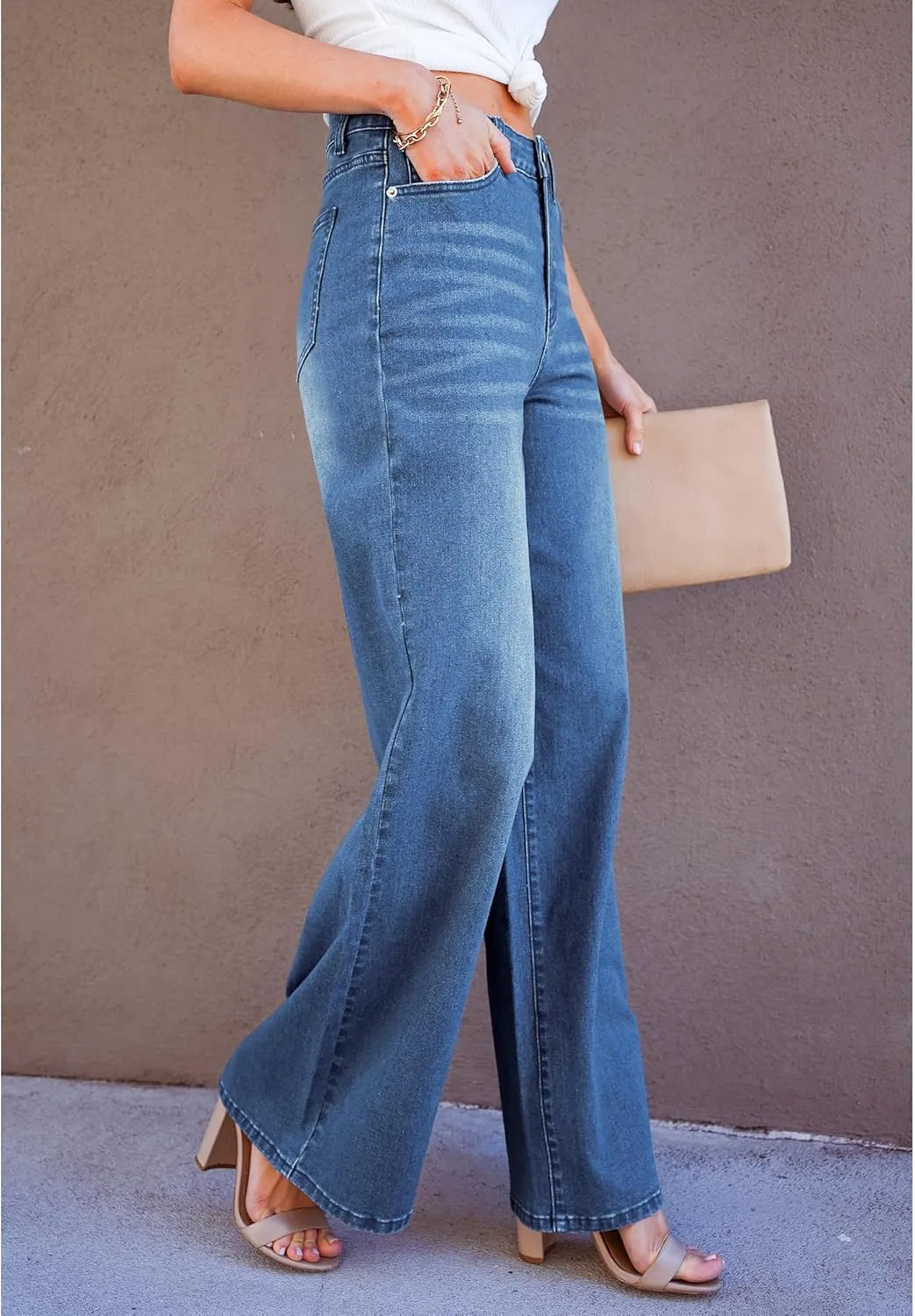 GRAPENT Wide Leg Jeans for Women Trendy High Waisted Stretchy Denim Pants 90s Baggy Jeans Trouser Jeans with Pockets