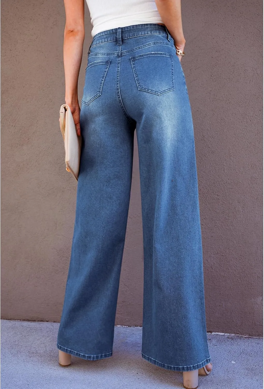GRAPENT Wide Leg Jeans for Women Trendy High Waisted Stretchy Denim Pants 90s Baggy Jeans Trouser Jeans with Pockets