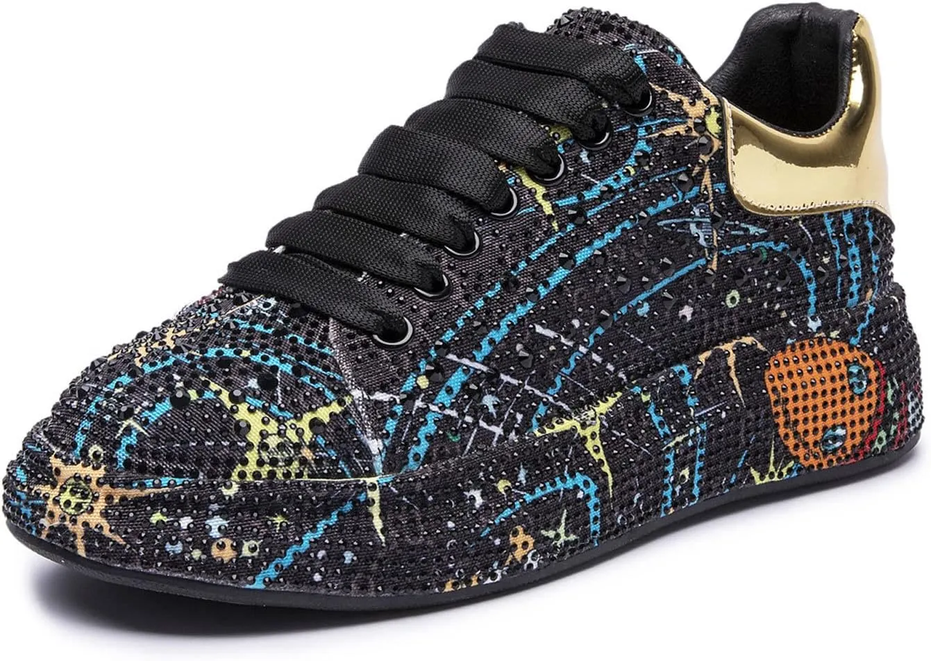 GUOANFG Crystal Sneakers Women High Fashion Sports Shoes Platform Sneakers Flats Rhinestone Shoes,Black-35 EU