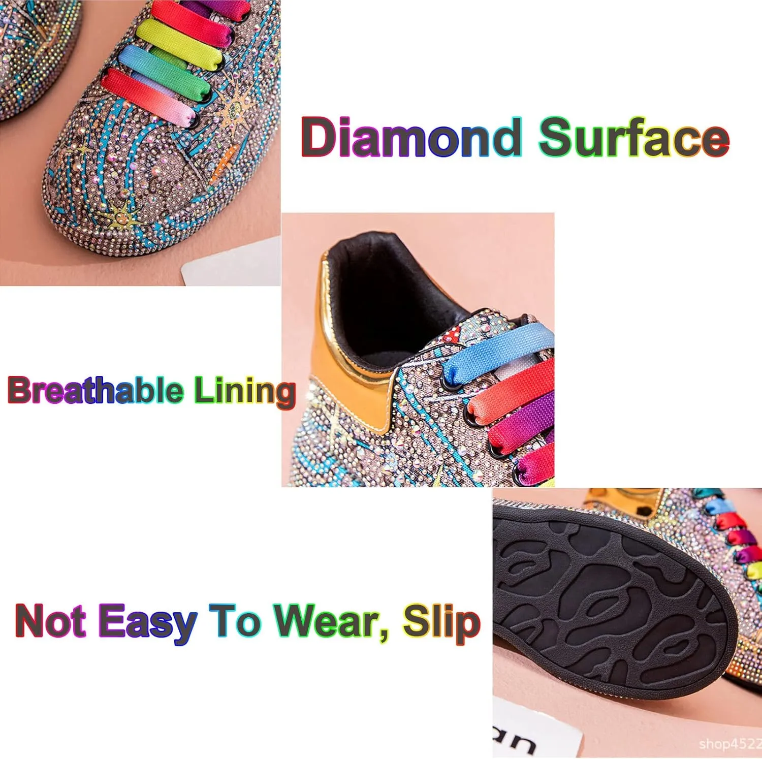 GUOANFG Crystal Sneakers Women High Fashion Sports Shoes Platform Sneakers Flats Rhinestone Shoes,Black-35 EU