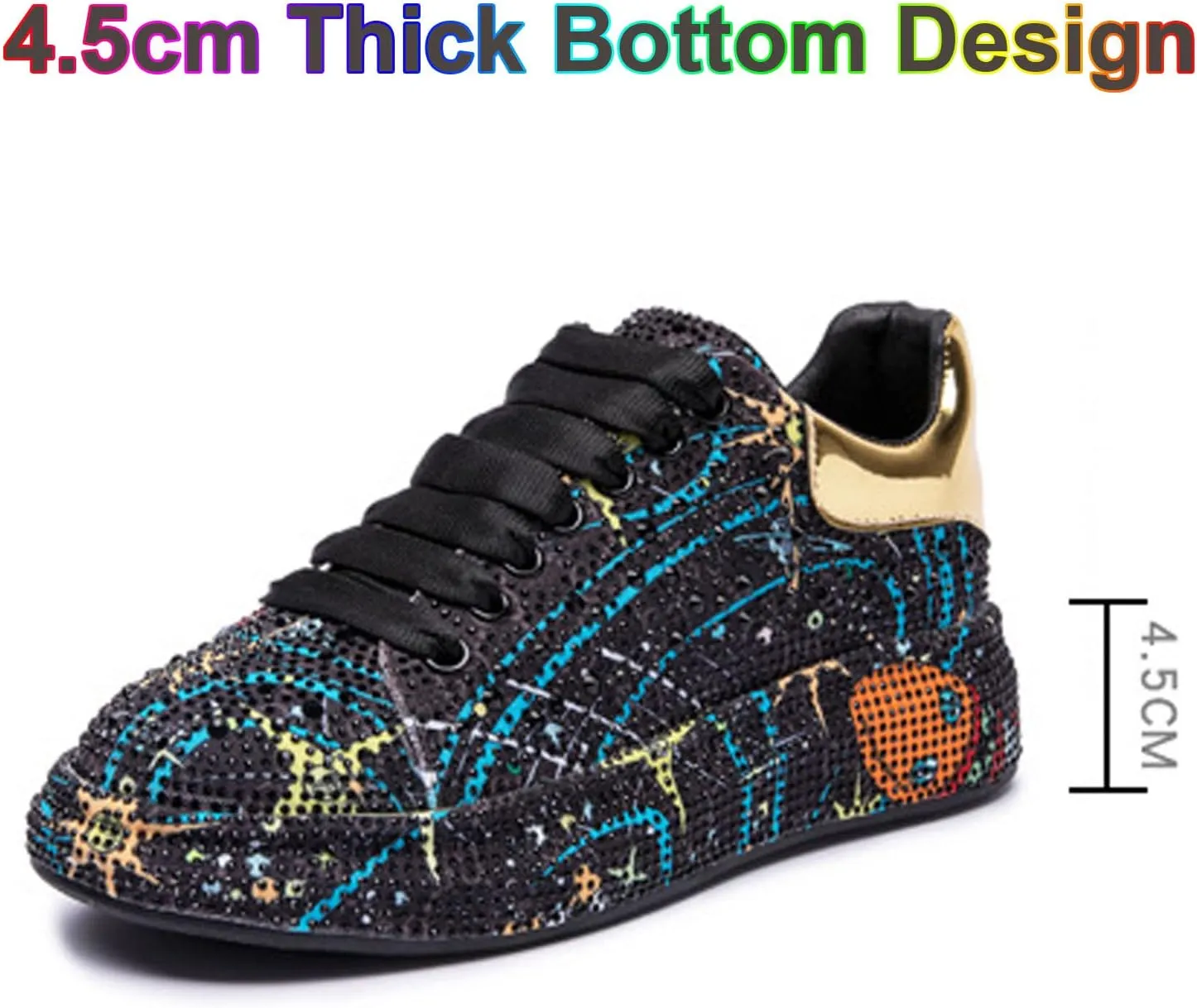 GUOANFG Crystal Sneakers Women High Fashion Sports Shoes Platform Sneakers Flats Rhinestone Shoes,Black-35 EU