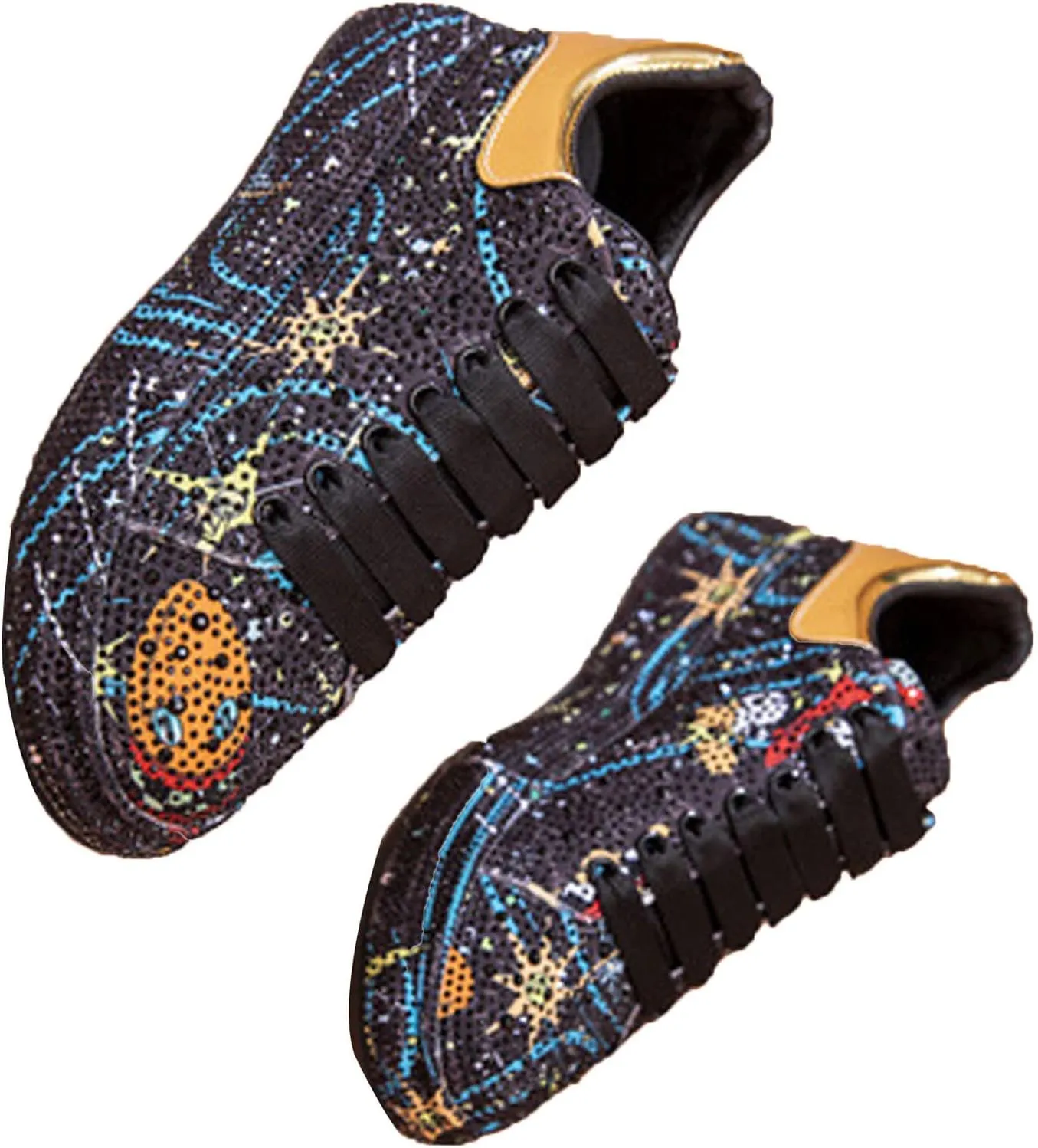 GUOANFG Crystal Sneakers Women High Fashion Sports Shoes Platform Sneakers Flats Rhinestone Shoes,Black-35 EU