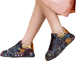 GUOANFG Women Sneakers Crystal Platform Shoes Lace Up Sneakers for Women Flat Rhinestones Casual Shoes,Black-39 EU
