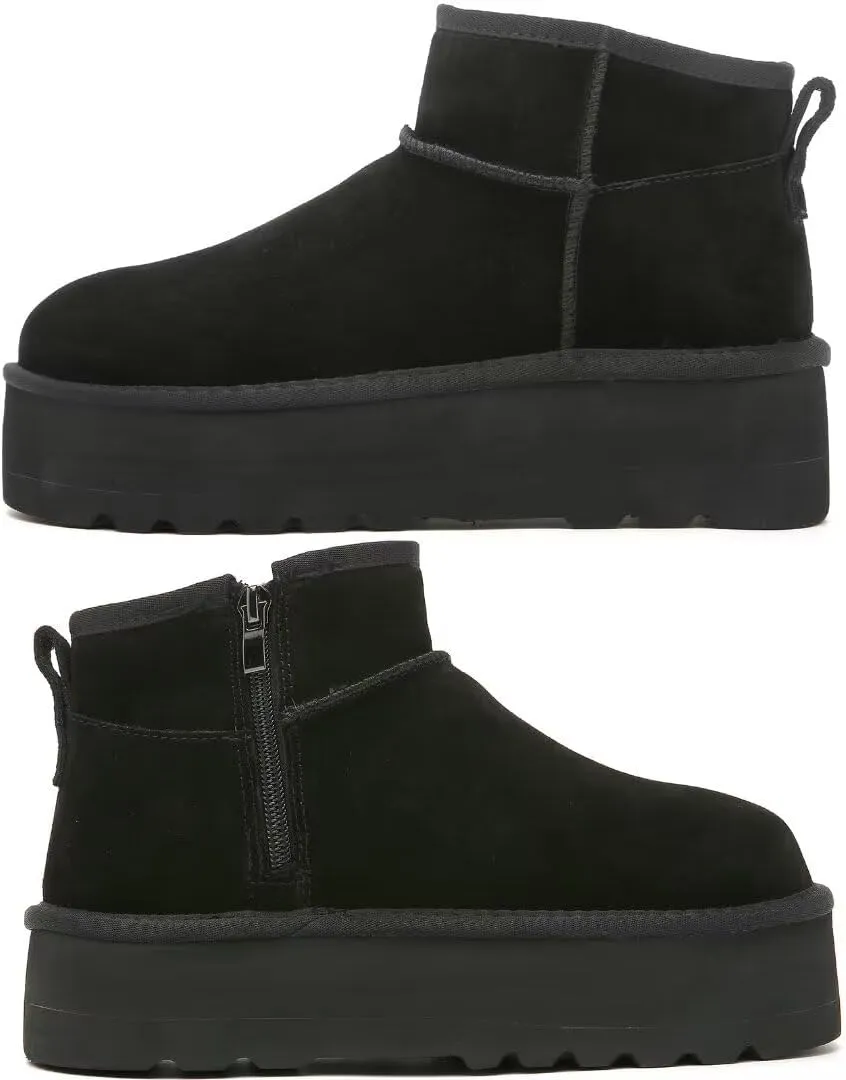 Haifago Suede Platform Mini Snow Boots for Women, Fur Lined Zip up Ankle Winter Booties, Womens Classic Short Boot, Botas Plataforma Para Mujer