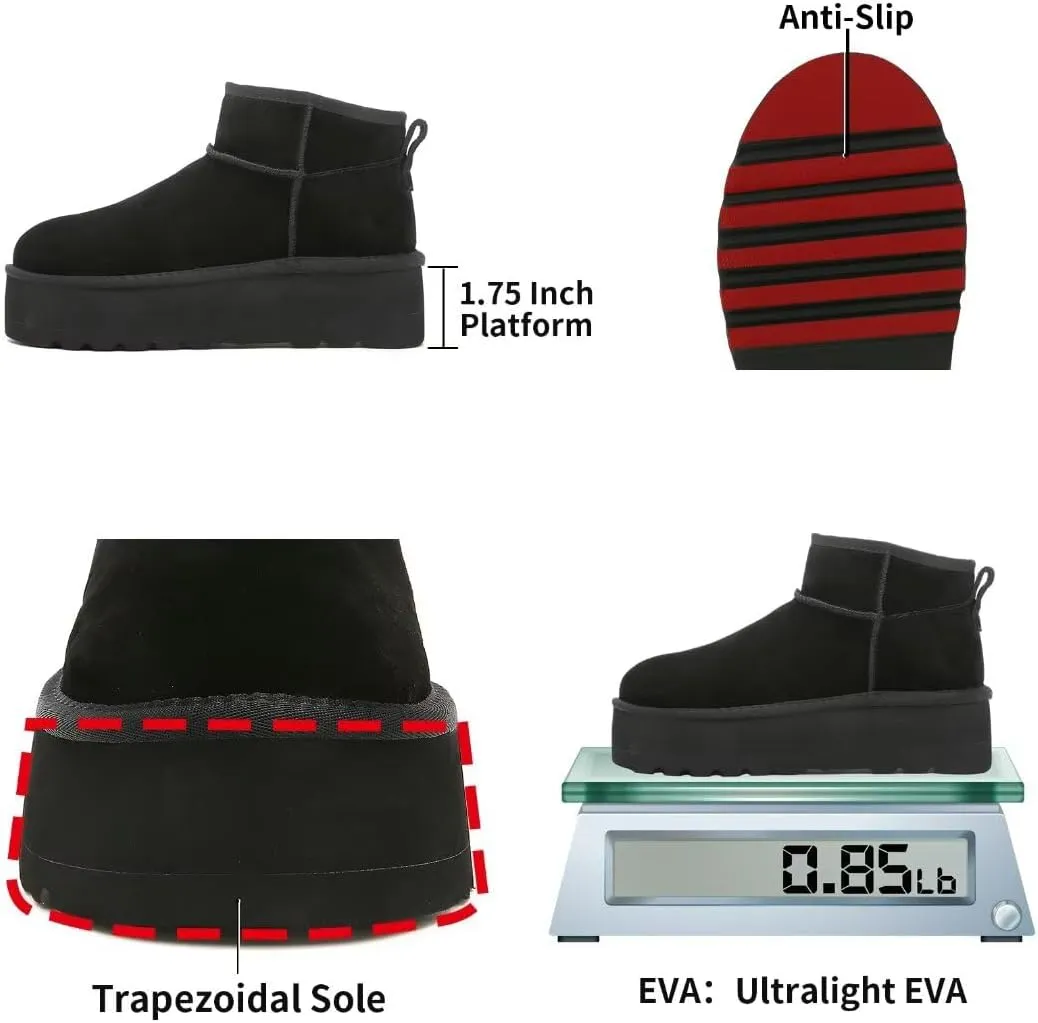 Haifago Suede Platform Mini Snow Boots for Women, Fur Lined Zip up Ankle Winter Booties, Womens Classic Short Boot, Botas Plataforma Para Mujer