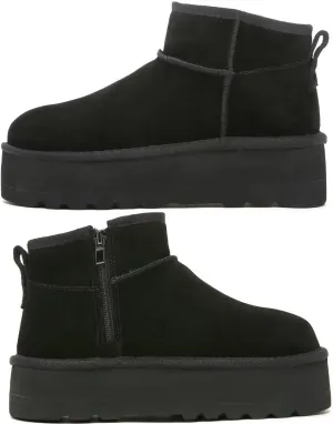 Haifago Suede Platform Mini Snow Boots for Women, Fur Lined Zip up Ankle Winter Booties, Womens Classic Short Boot, Botas Plataforma Para Mujer