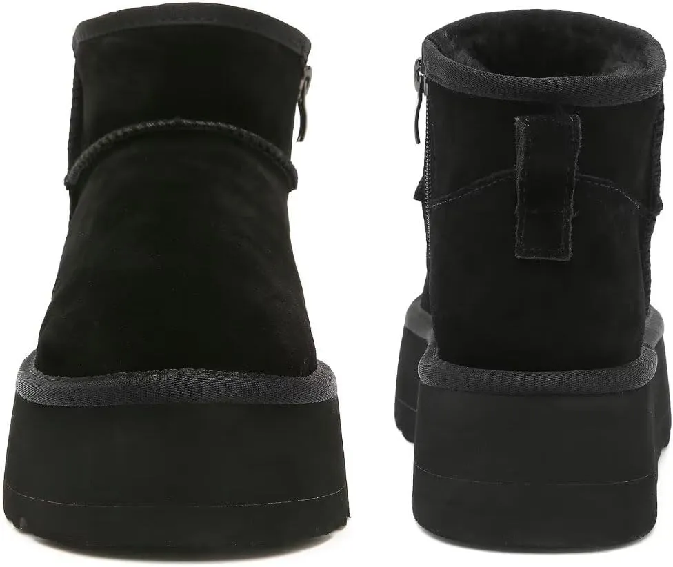 Haifago Suede Platform Mini Snow Boots for Women, Fur Lined Zip up Ankle Winter Booties, Womens Classic Short Boot, Botas Plataforma Para Mujer