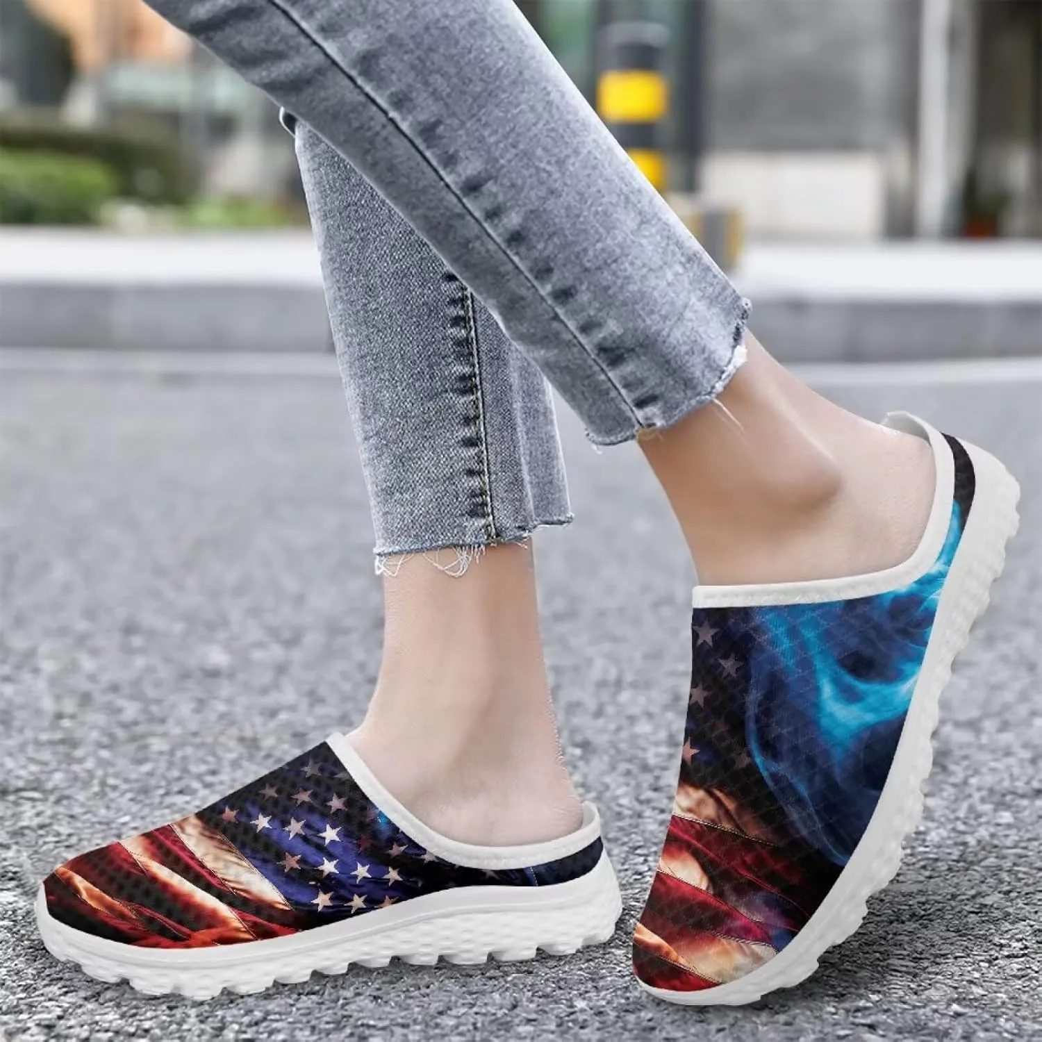 Half-Shoe Slippers Casual Sports Shoes Slip-On Walking Mules with Indoor Outdoor Anti-Skid Sole for Women