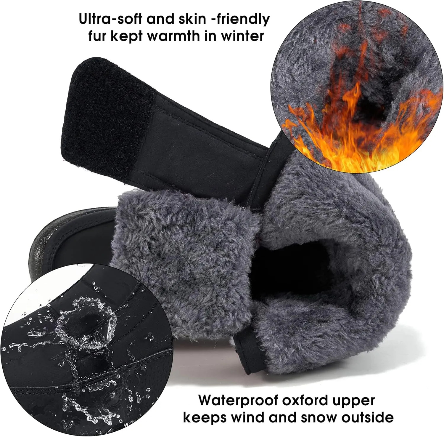 HARENCE Girls Boys Snow Boots: Comfortable Warm Fur Lined Toddler Winter Boot Hook Loop Outdoor Waterproof Slip on Boots for Kids