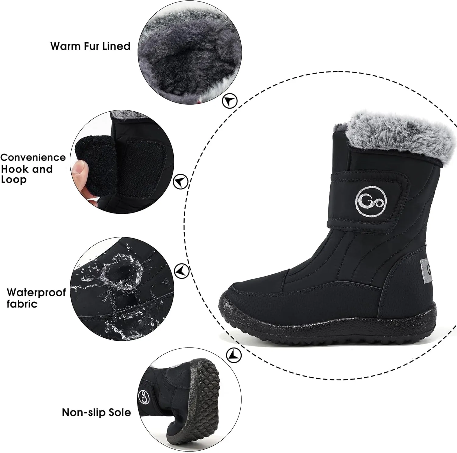 HARENCE Girls Boys Snow Boots: Comfortable Warm Fur Lined Toddler Winter Boot Hook Loop Outdoor Waterproof Slip on Boots for Kids