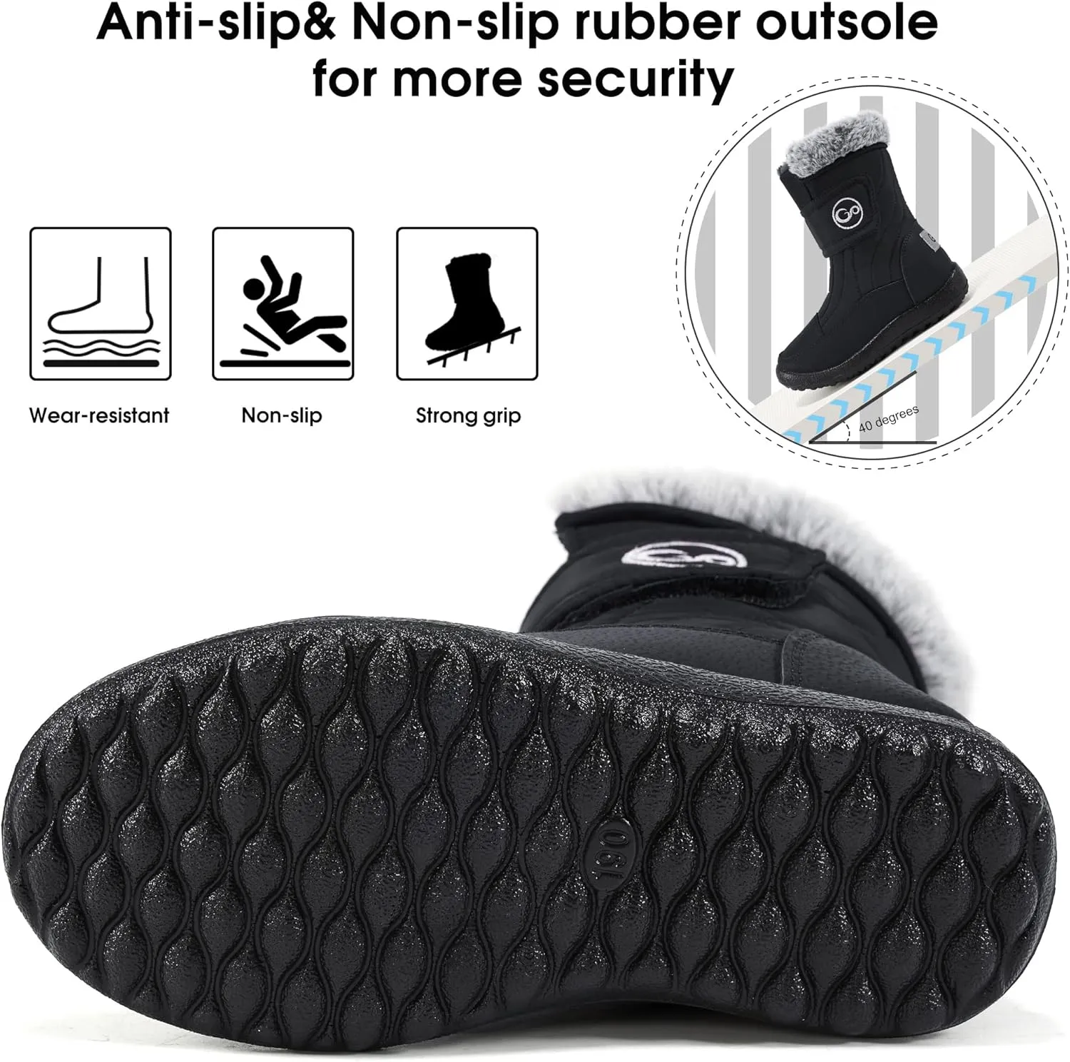 HARENCE Girls Boys Snow Boots: Comfortable Warm Fur Lined Toddler Winter Boot Hook Loop Outdoor Waterproof Slip on Boots for Kids