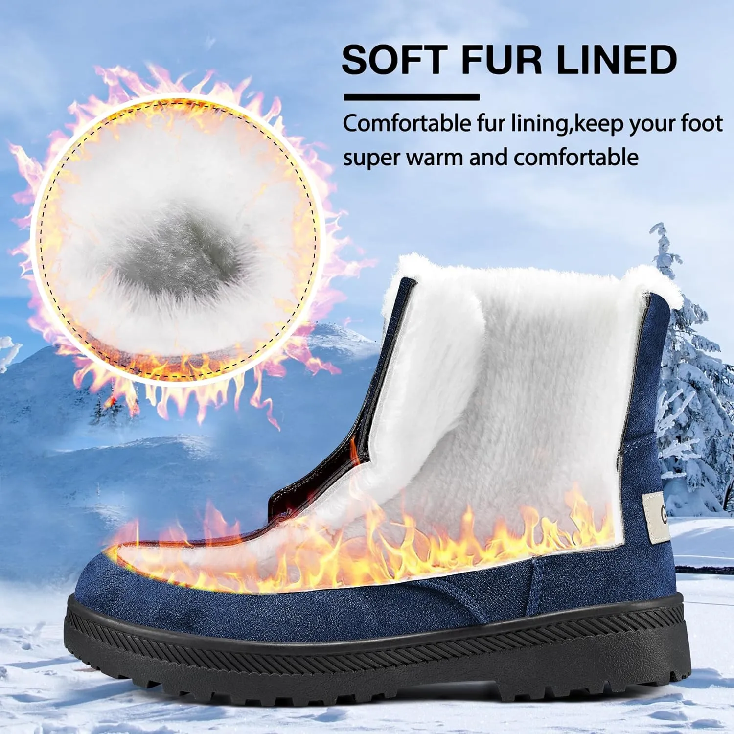 HARENCE Winter Snow Boots for Women: Warm Fur Lined Ankle Booties Lace Up Slip on Outdoor Walking Womens Boots