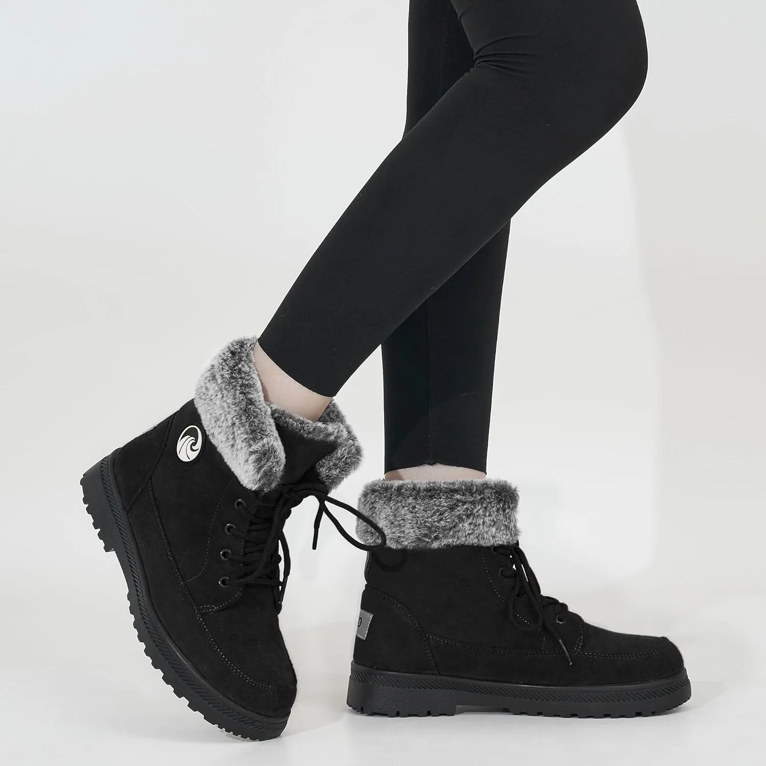 HARENCE Winter Snow Boots for Women: Warm Fur Lined Ankle Booties Lace Up Slip on Outdoor Walking Womens Boots