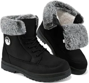 HARENCE Winter Snow Boots for Women: Warm Fur Lined Ankle Booties Lace Up Slip on Outdoor Walking Womens Boots