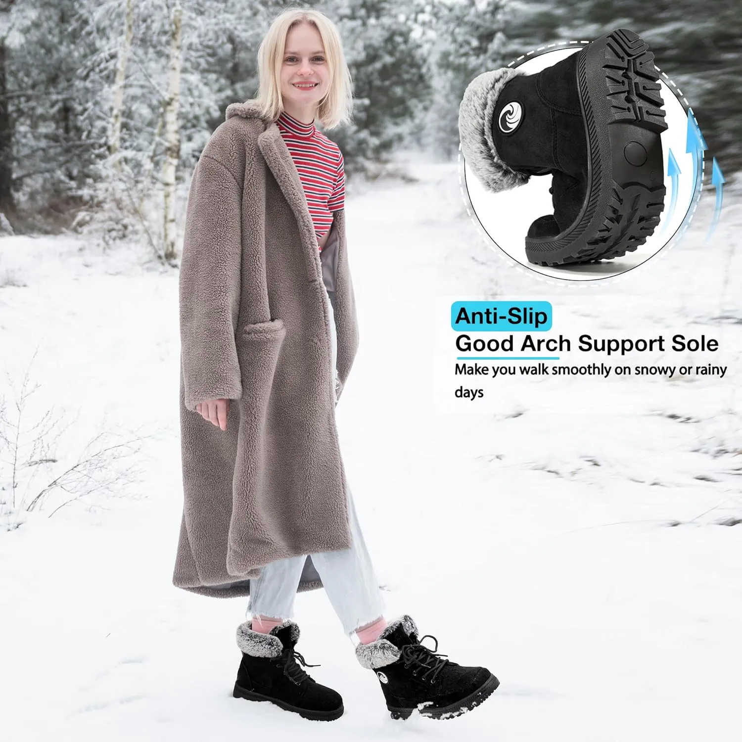 HARENCE Winter Snow Boots for Women: Warm Fur Lined Ankle Booties Lace Up Slip on Outdoor Walking Womens Boots