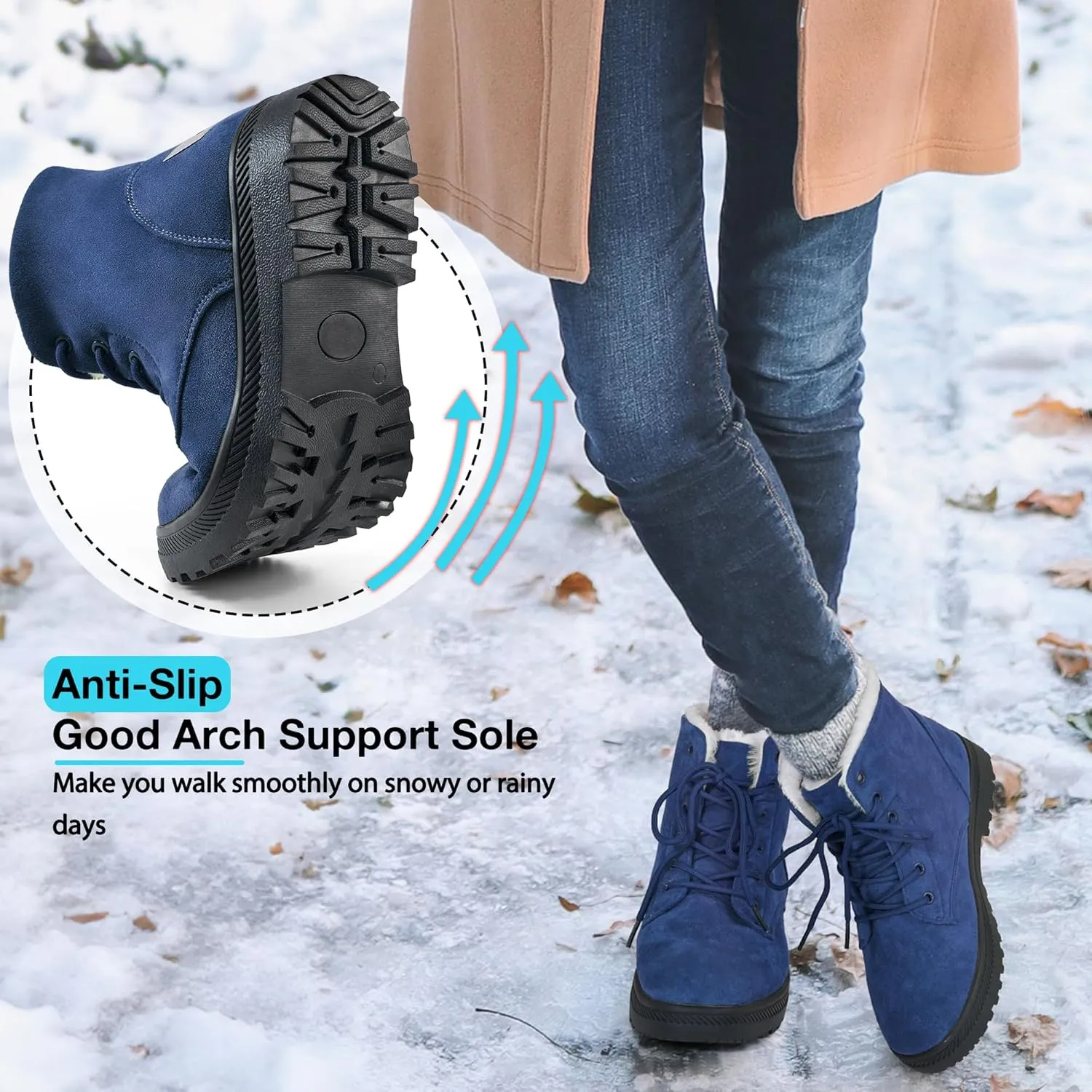 HARENCE Winter Snow Boots for Women: Warm Fur Lined Ankle Booties Lace Up Slip on Outdoor Walking Womens Boots