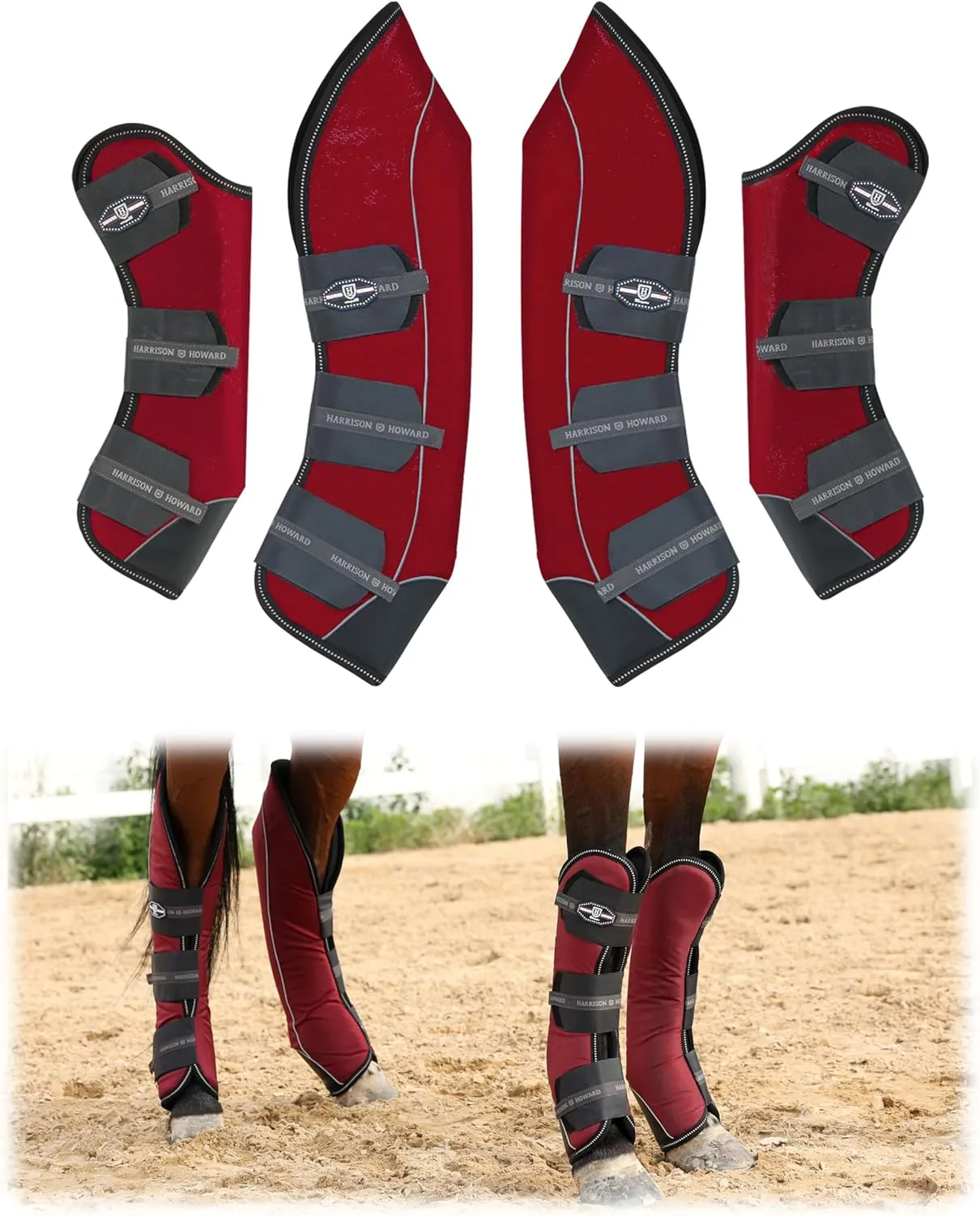 Harrison Howard Premium Shipping Boots for Horses Set of 4 Travel Boots Comfort and Protection During Travels with Touch