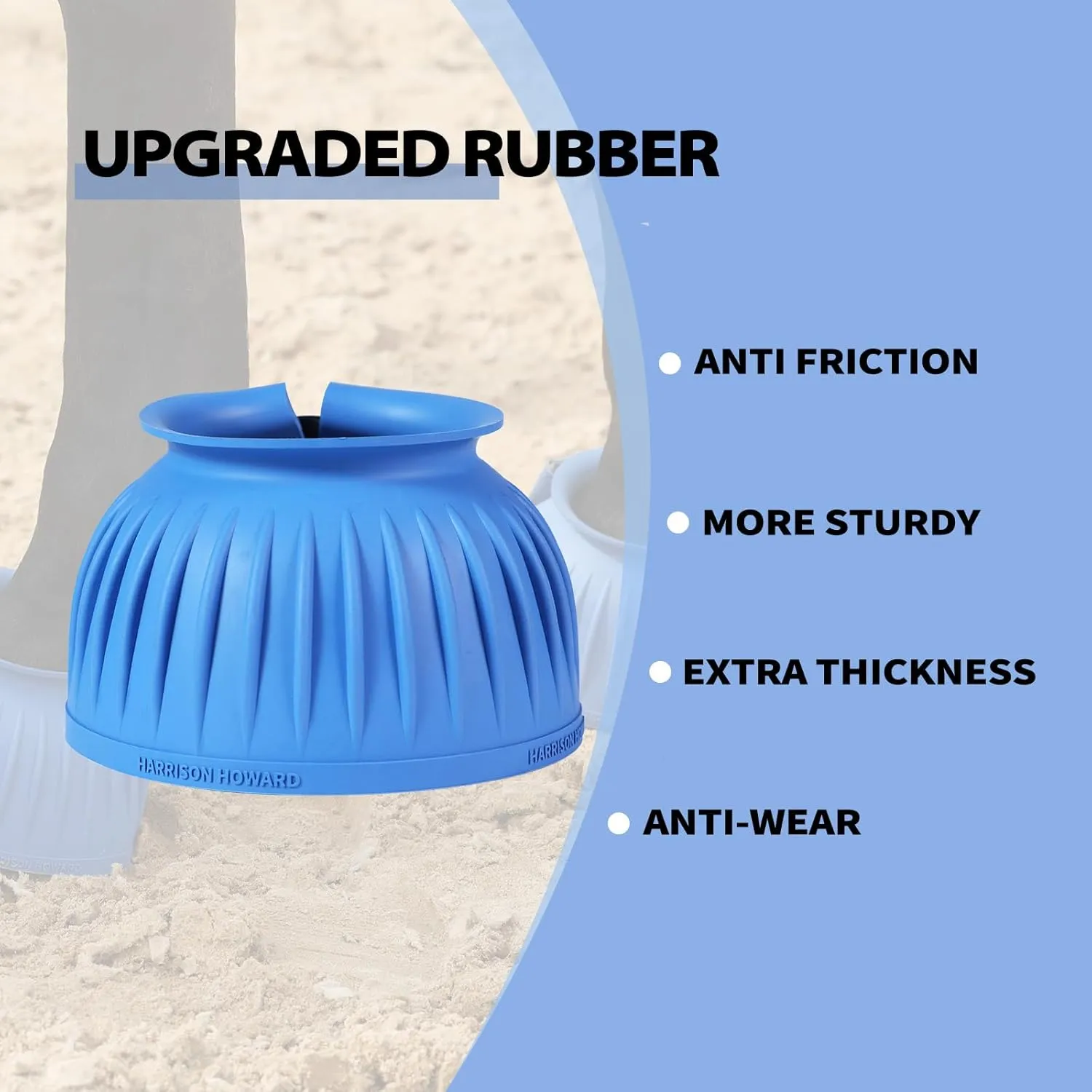 Harrison Howard Rubber Bell Boots Leather Touch-Close Overreach Boots Hoof Protection for Horses Sold in Pairs Cobalt Blue XL