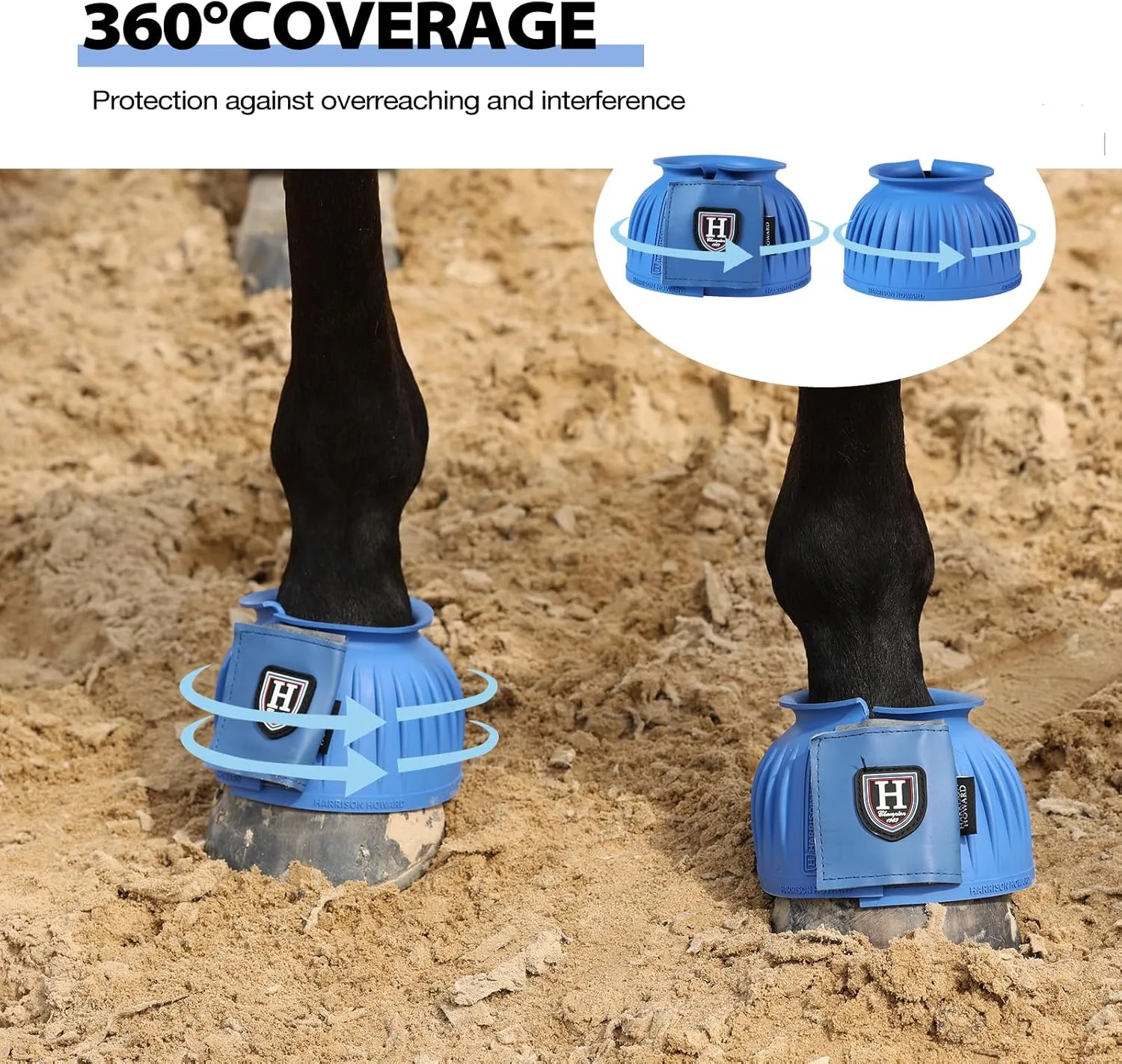 Harrison Howard Rubber Bell Boots Leather Touch-Close Overreach Boots Hoof Protection for Horses Sold in Pairs Cobalt Blue XL