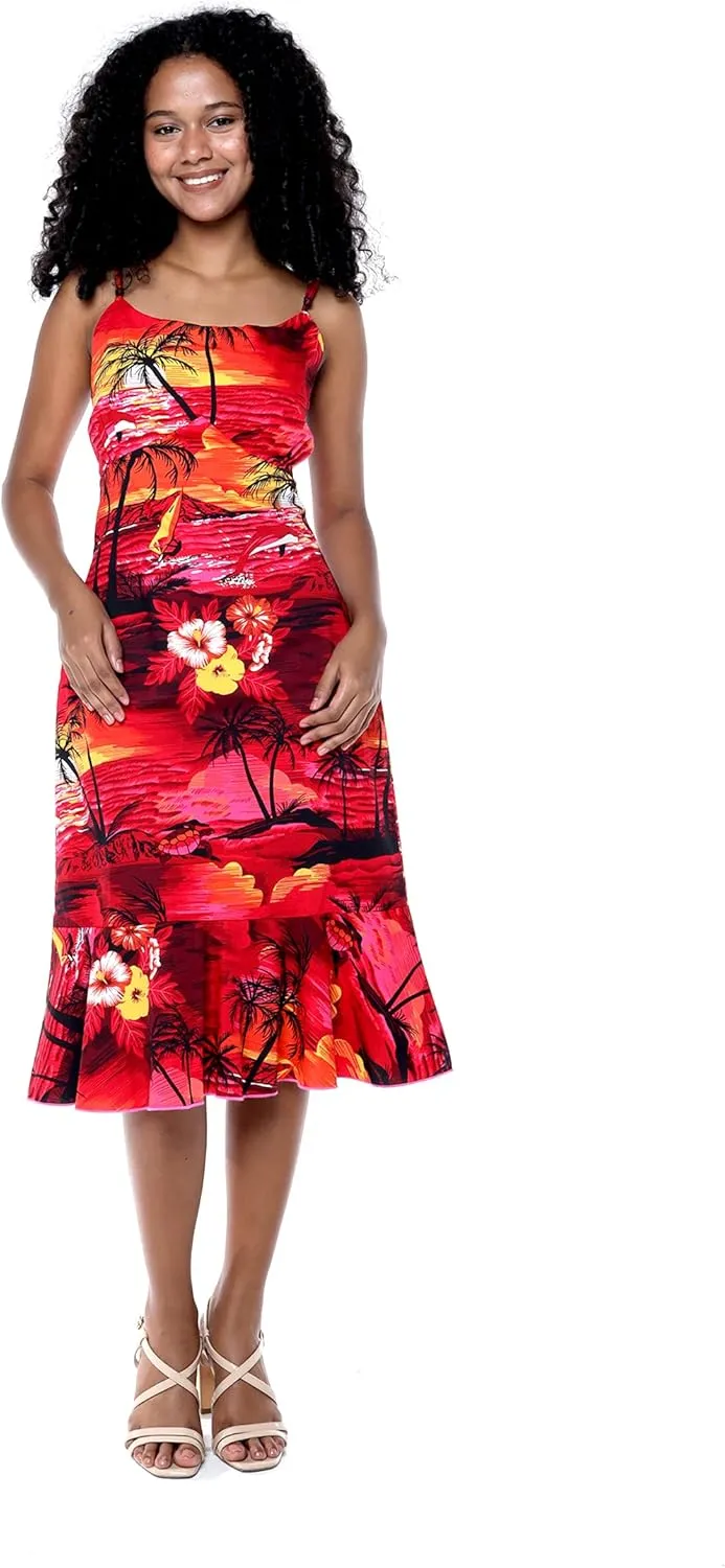 Hawaii Hangover Women's Hawaiian Mermaid Ruffle Dress Sunset and Dolphin