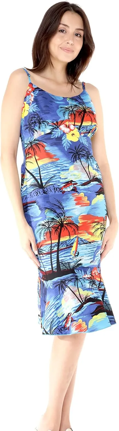 Hawaii Hangover Women's Hawaiian Mermaid Ruffle Dress Sunset and Dolphin