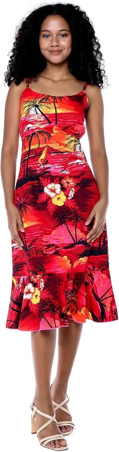 Hawaii Hangover Women's Hawaiian Mermaid Ruffle Dress Sunset and Dolphin
