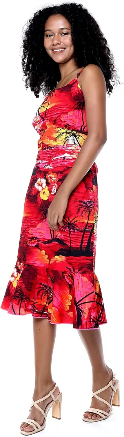 Hawaii Hangover Women's Hawaiian Mermaid Ruffle Dress Sunset and Dolphin