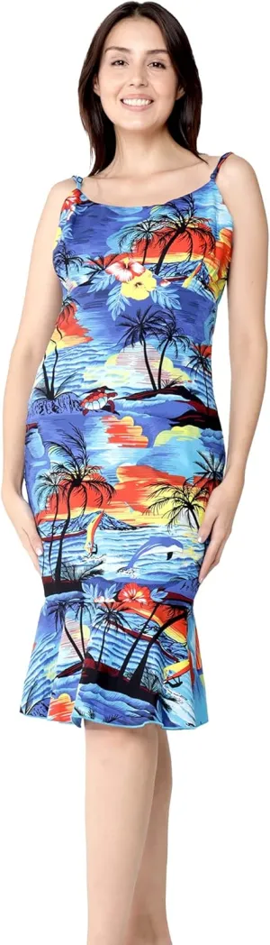Hawaii Hangover Women's Hawaiian Mermaid Ruffle Dress Sunset and Dolphin