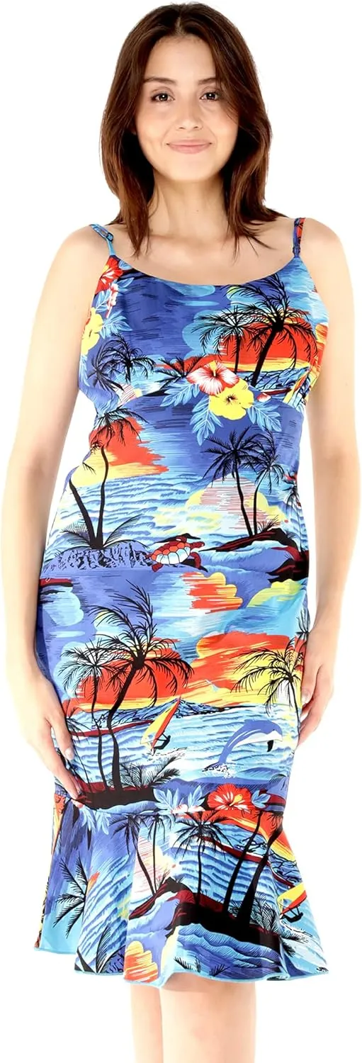 Hawaii Hangover Women's Hawaiian Mermaid Ruffle Dress Sunset and Dolphin