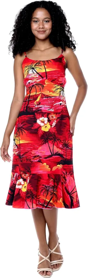 Hawaii Hangover Women's Hawaiian Mermaid Ruffle Dress Sunset and Dolphin