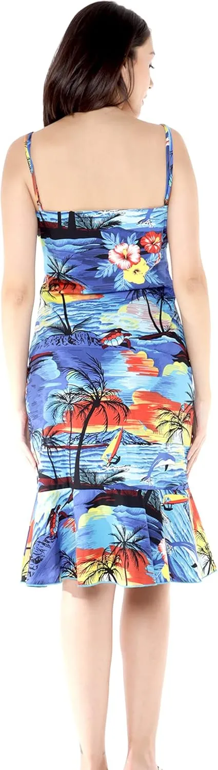 Hawaii Hangover Women's Hawaiian Mermaid Ruffle Dress Sunset and Dolphin