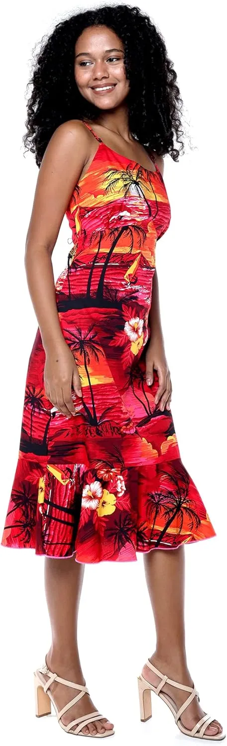 Hawaii Hangover Women's Hawaiian Mermaid Ruffle Dress Sunset and Dolphin