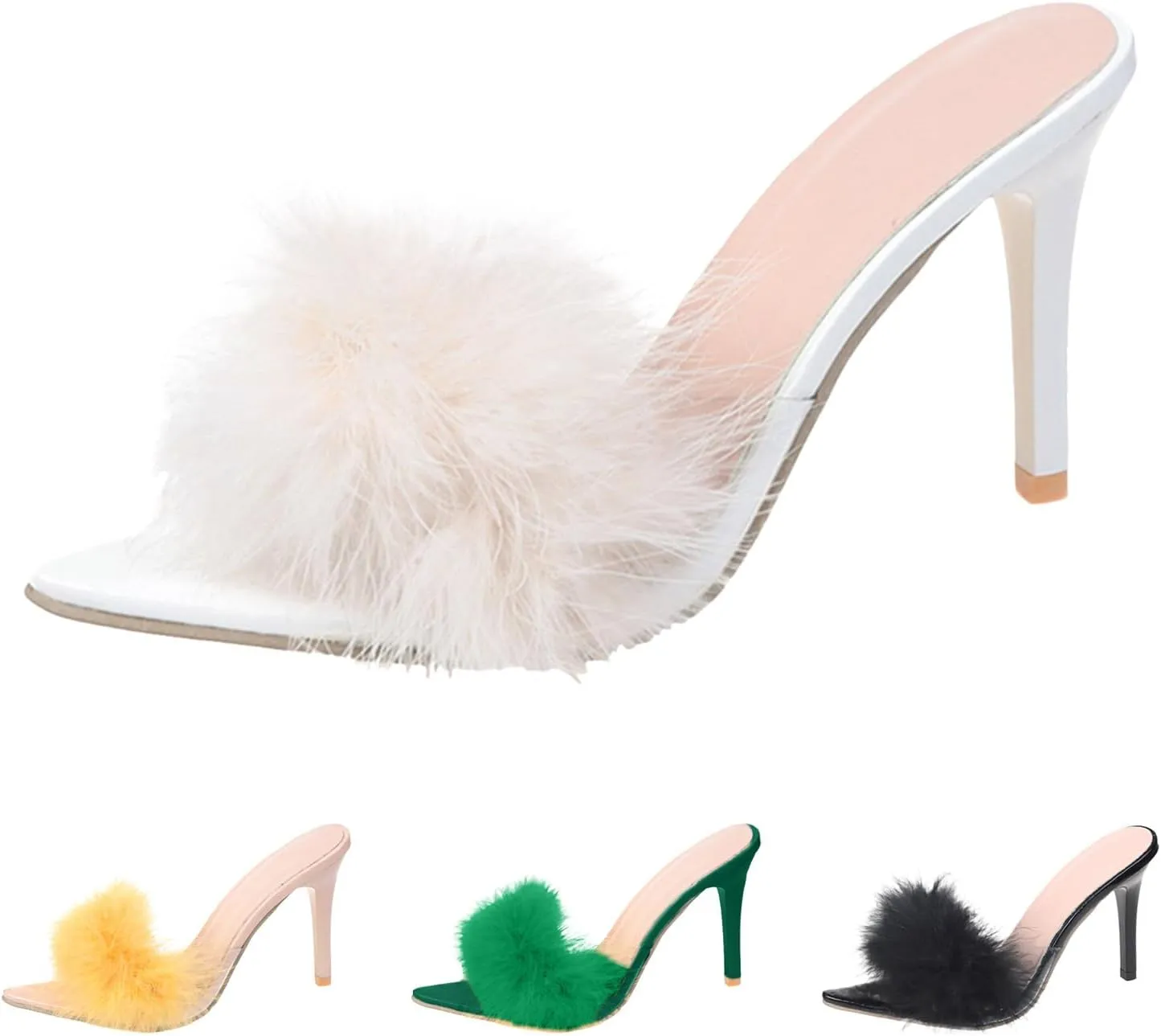 High Heels for Women Round Toe Heels Sandal Feather Sexy Slippers Heeled Slippers Stiletto Heels Bridal Shoes