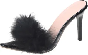 High Heels for Women Round Toe Heels Sandal Feather Sexy Slippers Heeled Slippers Stiletto Heels Bridal Shoes