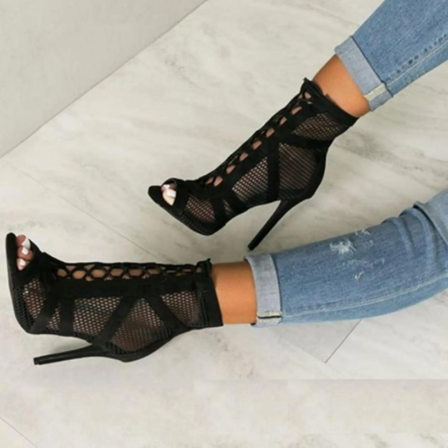 High Heels for Women Strappy Heels Classic Dress Sandals Open Toe Summer Booties Breathable Mesh Sandals