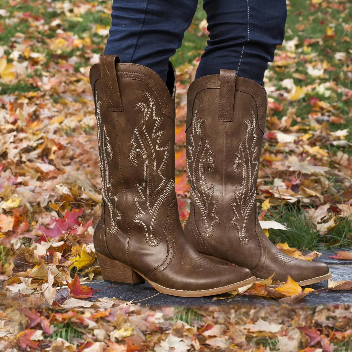 HISEA Rollda Cowboy Boots for Women Cowgirl Boots Ladies Western Embroidery Pointy Toe