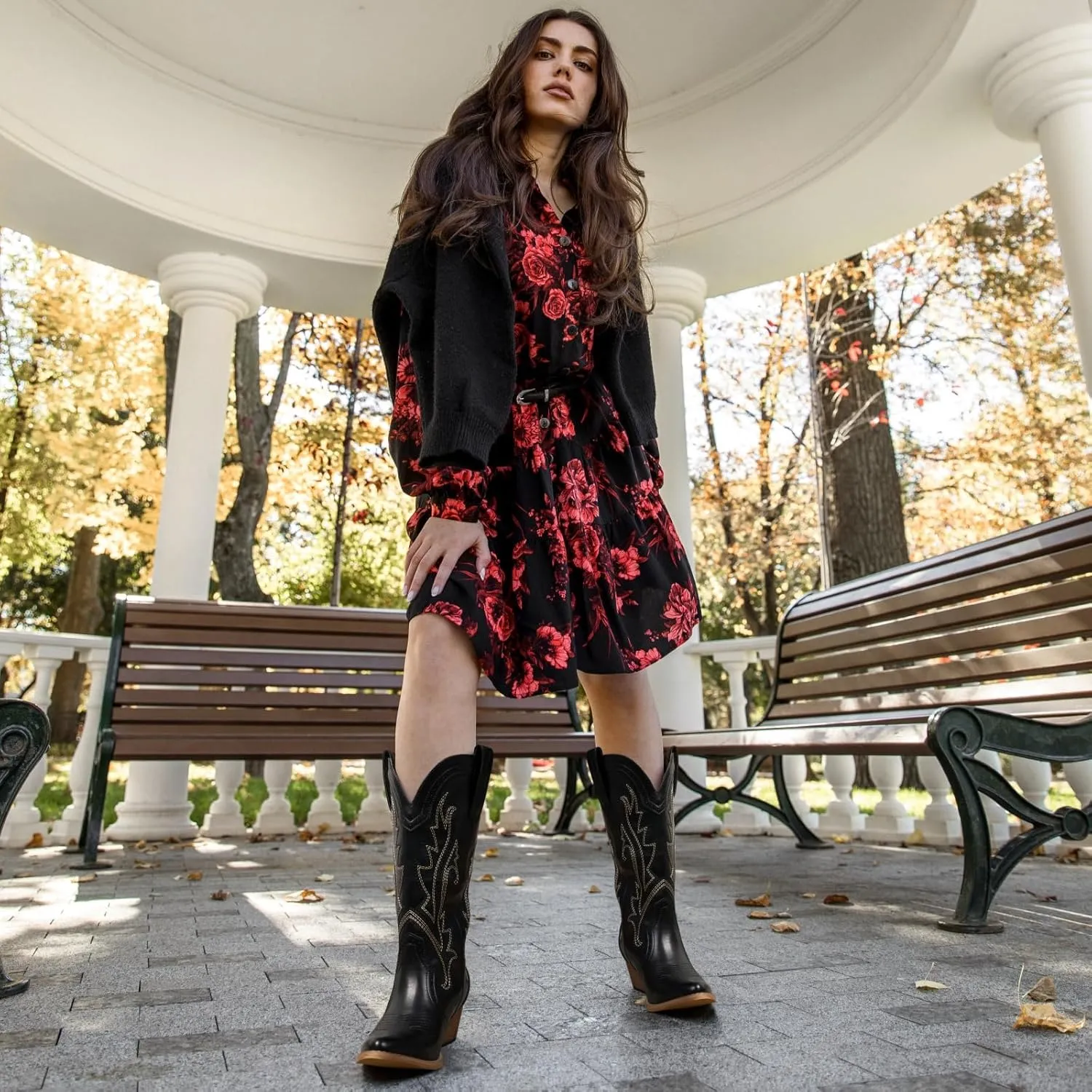 HISEA Rollda Cowboy Boots for Women Cowgirl Boots Ladies Western Embroidery Pointy Toe