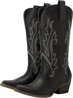 HISEA Rollda Cowboy Boots for Women Cowgirl Boots Ladies Western Embroidery Pointy Toe