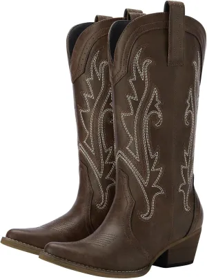 HISEA Rollda Cowboy Boots for Women Cowgirl Boots Ladies Western Embroidery Pointy Toe