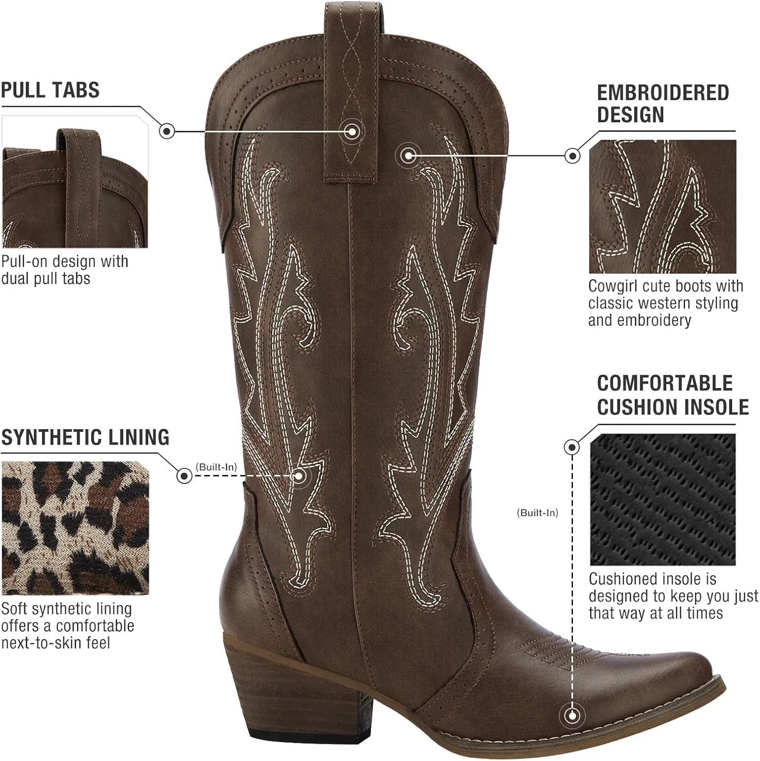 HISEA Rollda Cowboy Boots for Women Cowgirl Boots Ladies Western Embroidery Pointy Toe