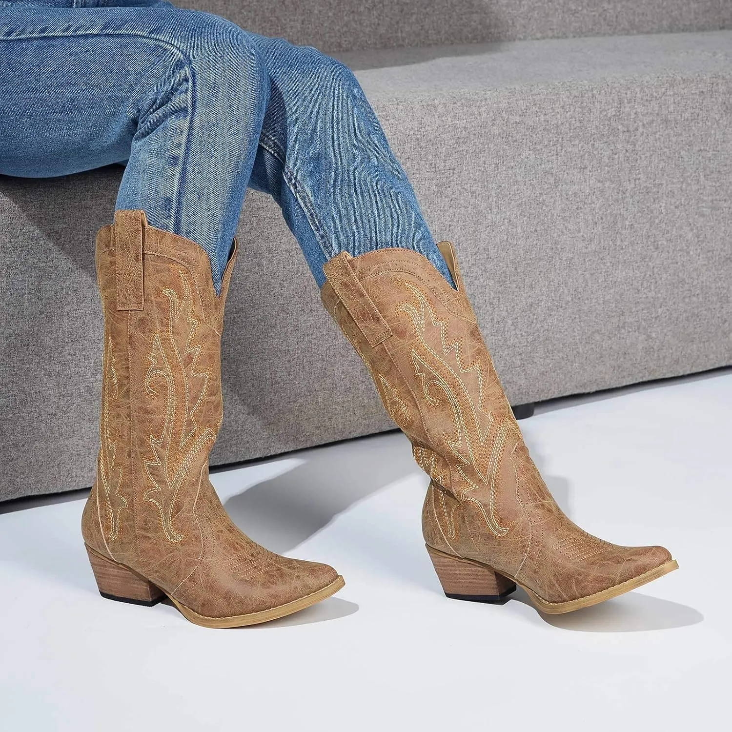 HISEA Rollda Cowboy Boots Women Western Boots Cowgirl Boots Ladies Pointy Toe Fashion Boots