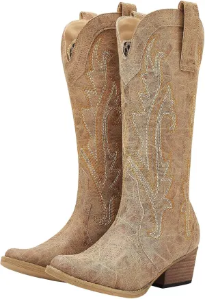 HISEA Rollda Cowboy Boots Women Western Boots Cowgirl Boots Ladies Pointy Toe Fashion Boots