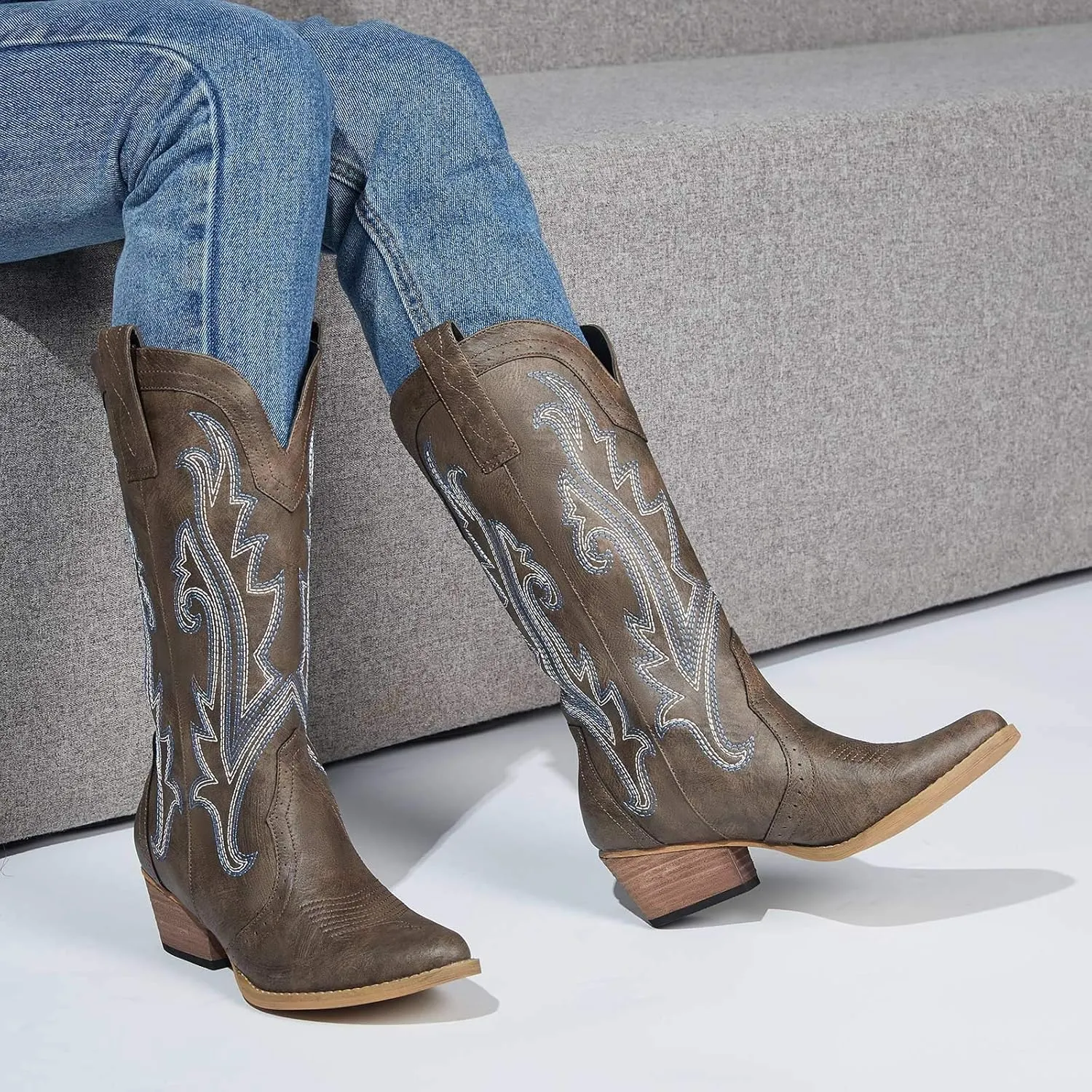 HISEA Rollda Cowboy Boots Women Western Boots Cowgirl Boots Ladies Pointy Toe Fashion Boots